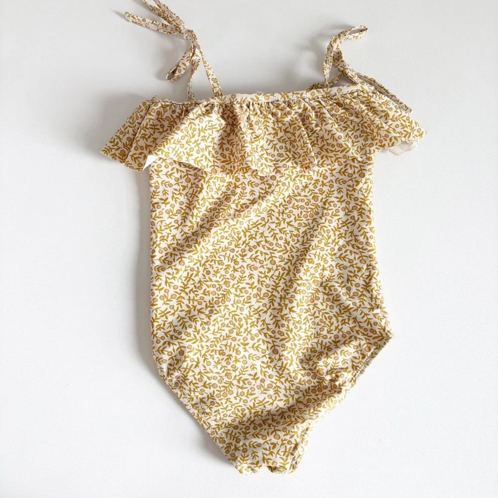 Rylee + Cru Girls Marigold Floral Boho Cottagecore One Piece Swimsuit Size 4-5Y